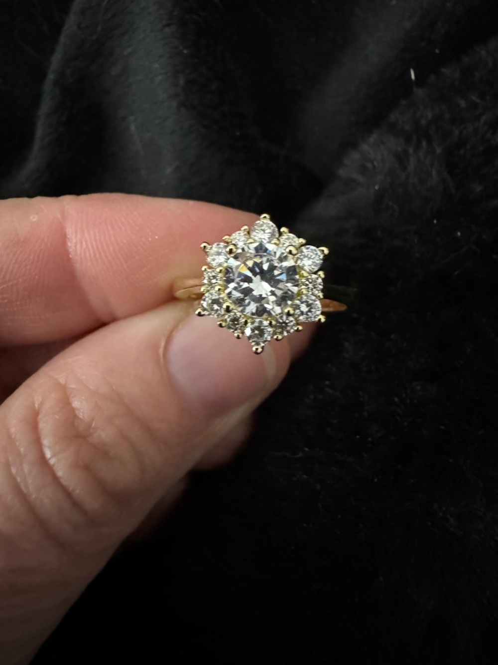 Fashion Jewelry Gold-Tone Halo Ring with Clear Stones